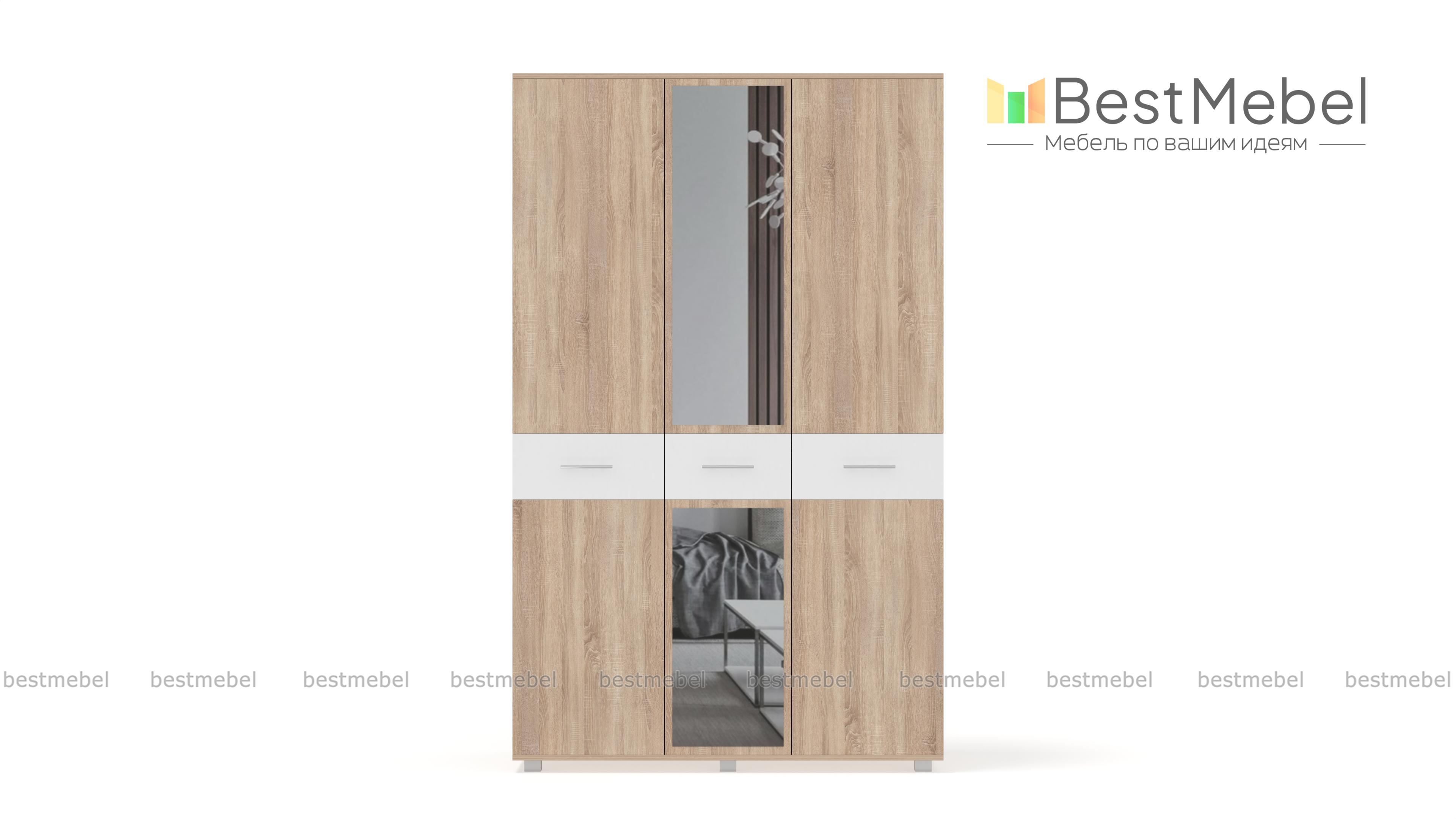 Шкаф 3-створчатый Линда с зеркалом BMS - Фото