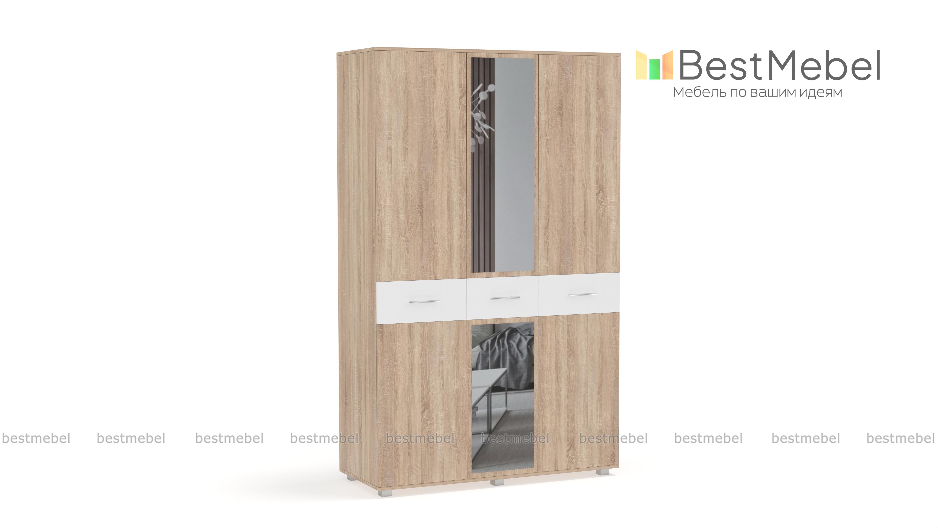 Шкаф 3-створчатый Линда с зеркалом BMS - Фото