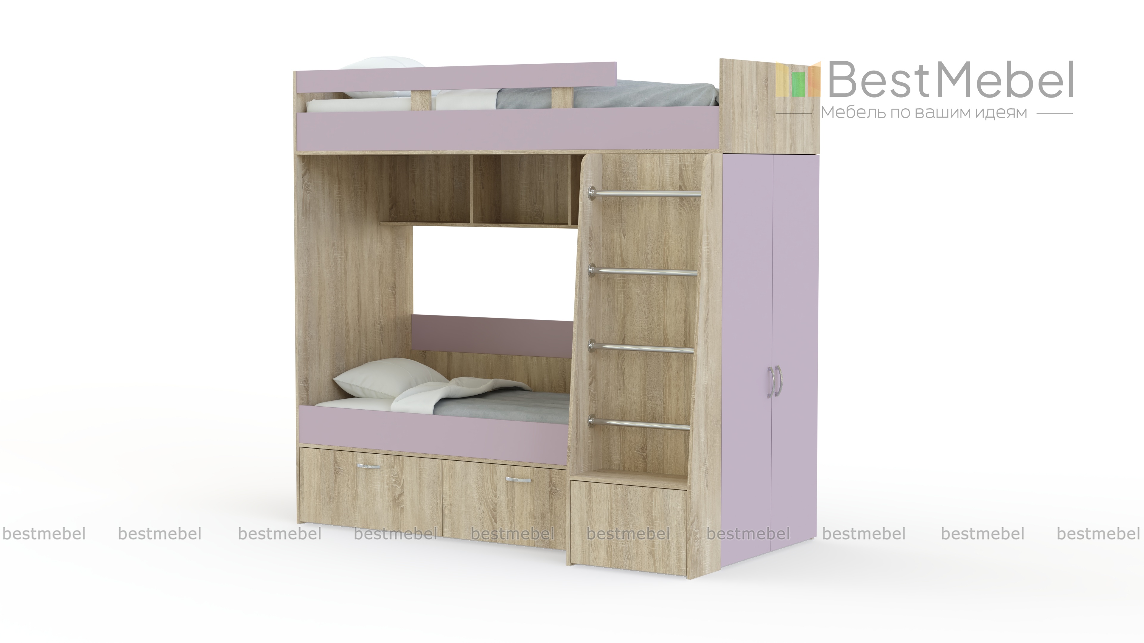 Двухъярусная кровать Белла 6 со шкафом BMS