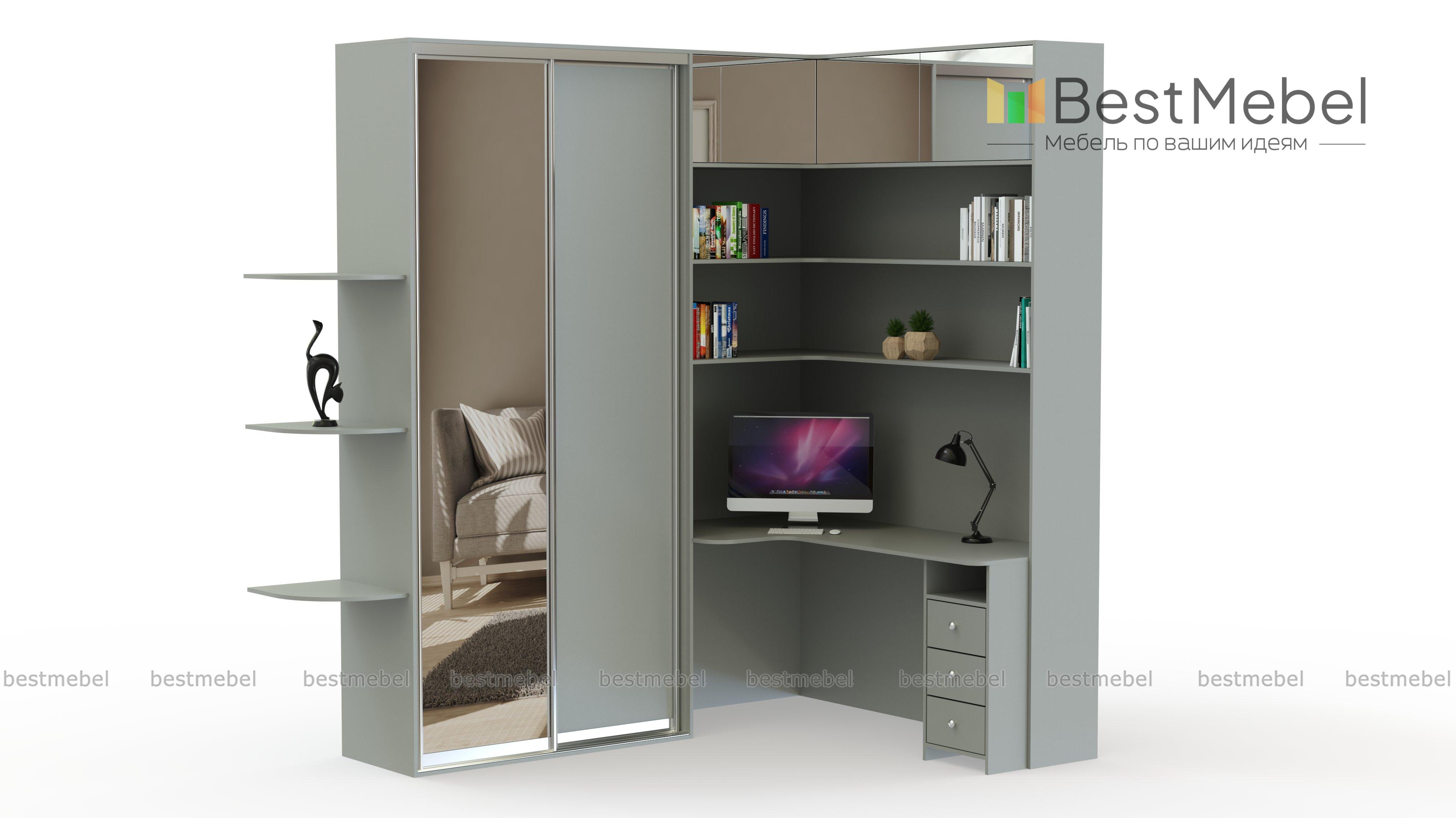 Шкаф угловой с зеркалом и столом Сэт BMS - Фото